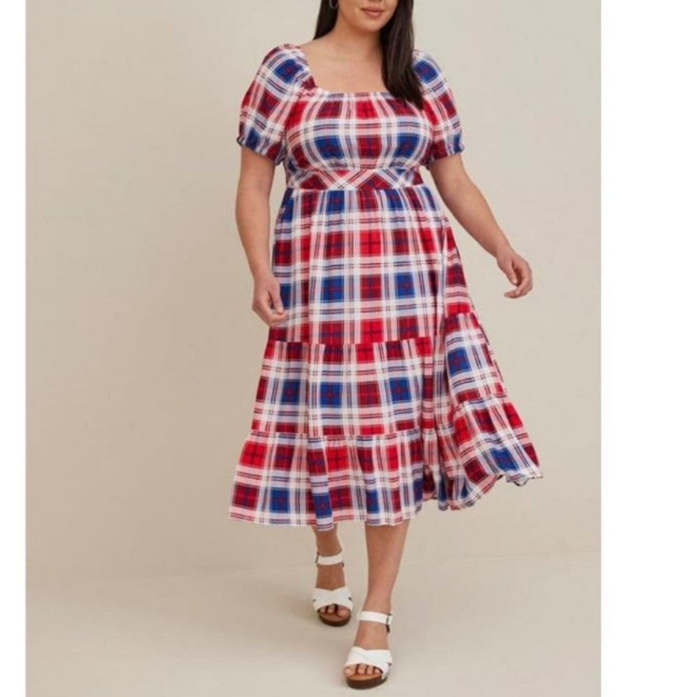 Torrid sz 3X, red white blue plaid dress, GREAT CONDITION
